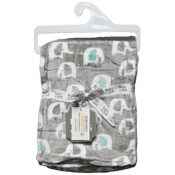 Wholesale - 30"x40" GREY FLANNEL ELEPHANT PRINTED BLANKET C/P 24, UPC: 887947129861